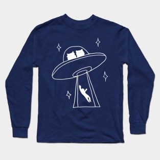 cat alien abduction line art Long Sleeve T-Shirt